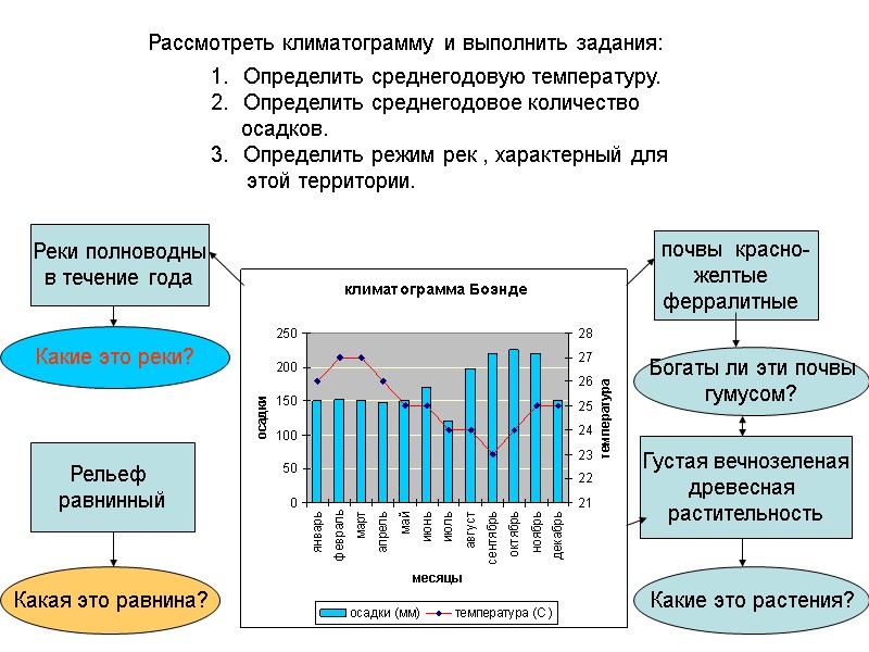 почвы  красно- желтые  ферралитные  Густая вечнозеленая древесная  растительность Реки полноводны